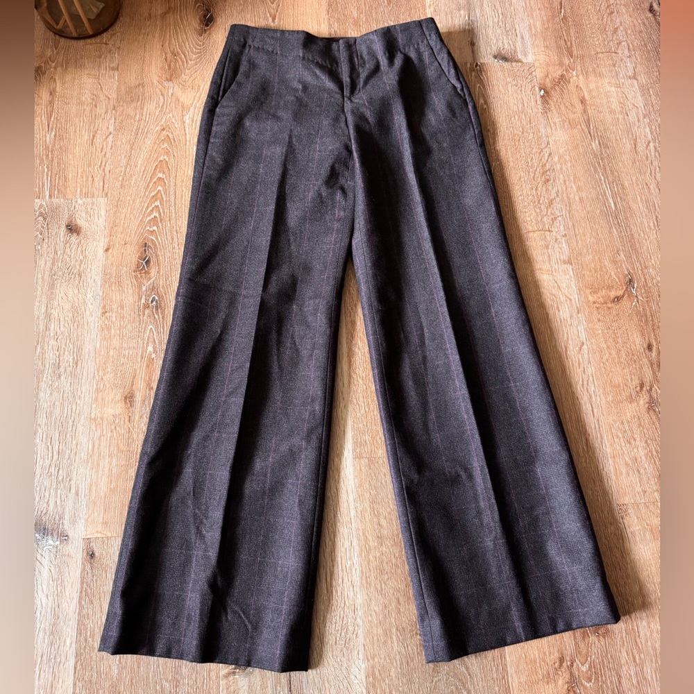 Banana Republic 100% Wool Ultra Low‎ Waisted Gray Pink Check Trousers Size 0